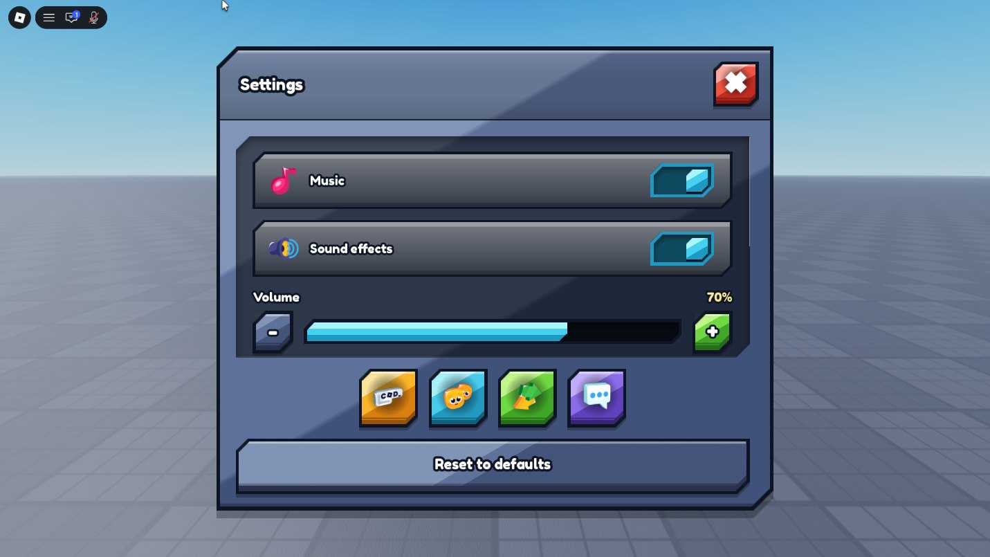 The options screen: toggles for Music and Sound effects, a Volume slider at 70 percent, four icon buttons and a Reset to defaults button.